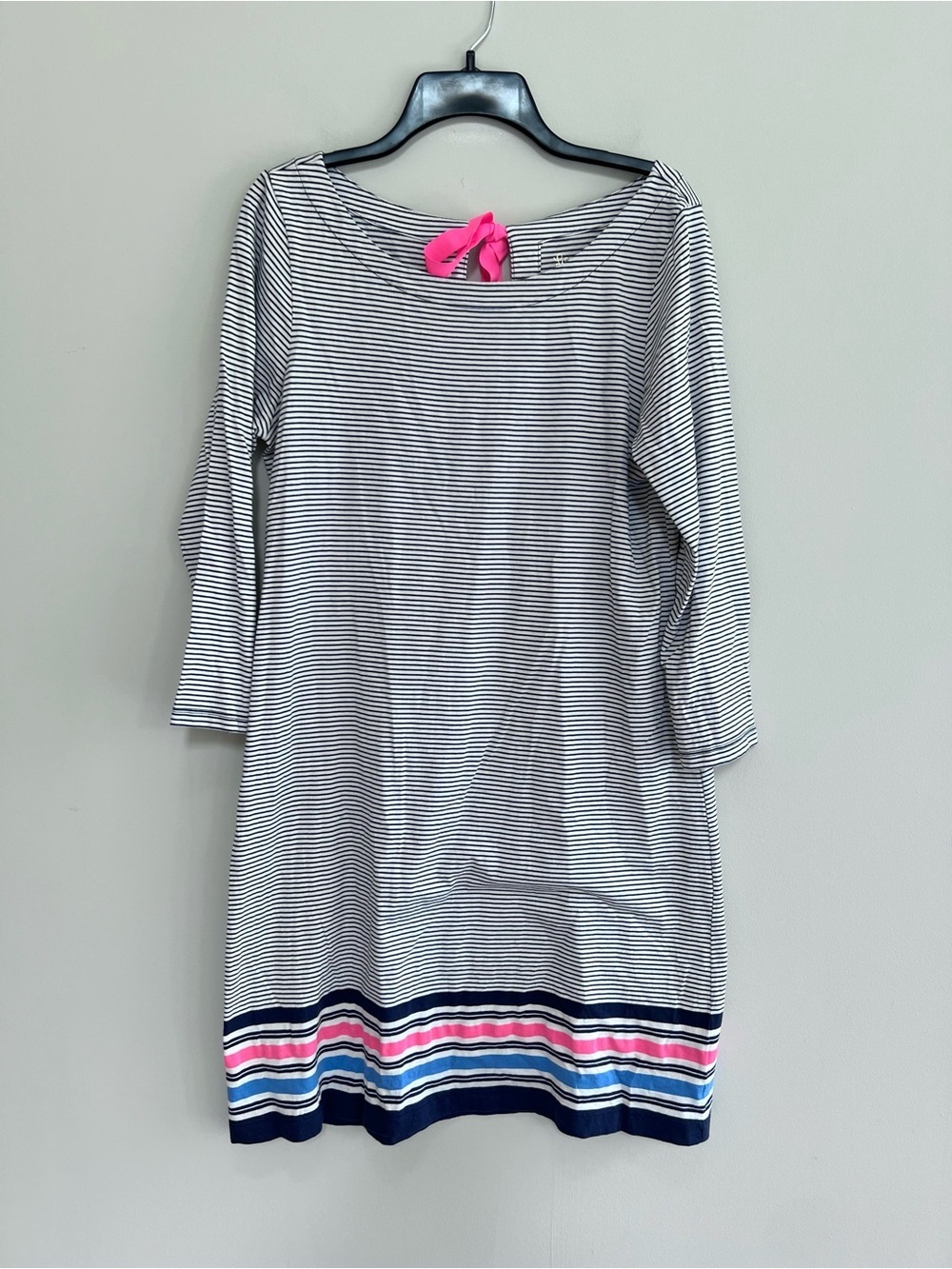 Lilly Pulitzer Noelle Nautical 3/4 Sleeve Navy Blue White Striped Shift Dress, L